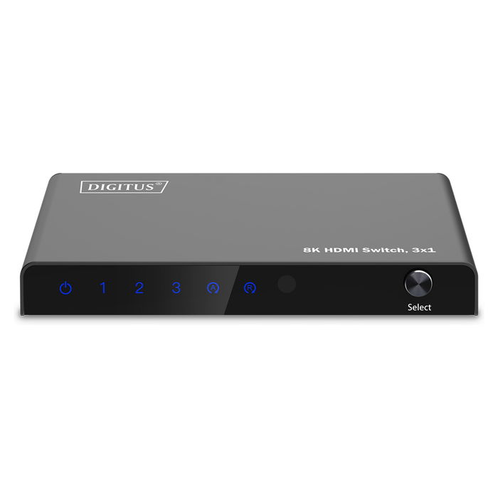 Digitus Switch HDMI 3x1 8K/60Hz HDR, HDCP 2.3, Conmutador con Puerto USB Tipo C y Mando a Distancia