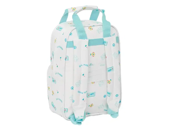 Safta Mochila Infantil Real Madrid Blanca 280x200x80 mm con Asas, Licencia Oficial