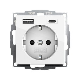 GIRA System 55 Toma de corriente Type F con USB A y USB C, Blanco