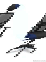 Silla de oficina Motilla con mecanismo Sincro/Traslack tapizada con Tela color Azul marino y malla color Negro. Equipada con lumbar 1D, Brazos 1D, Cabecero Fijo y Ruedas 65mm nailon