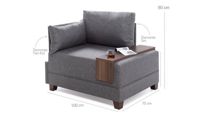 Atelier Del Sofa Sofá de 1 Plaza - Antracita, Sofá de 1 Plaza Estructura Madera Maciza, Cojines Espuma 32 DNS, Tejido Fácil Limpieza, 100x75x80 cm