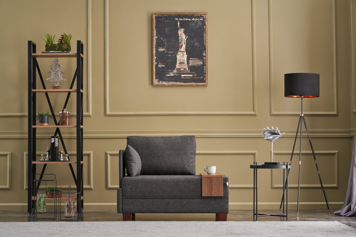 Atelier Del Sofa Sofá de 1 Plaza - Antracita, Sofá de 1 Plaza Estructura Madera Maciza, Cojines Espuma 32 DNS, Tejido Fácil Limpieza, 100x75x80 cm