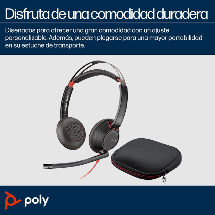 Poly Blackwire 5220 Auriculares Estéreo USB-C, 3,5 mm y Adaptador USB-C/A, Negro