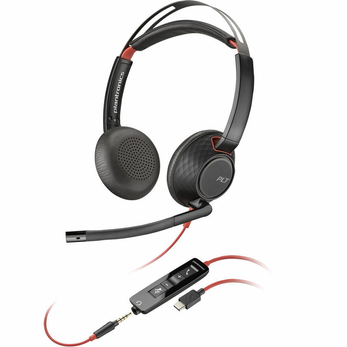 Poly Blackwire 5220 Auriculares Estéreo USB-C, 3,5 mm y Adaptador USB-C/A, Negro