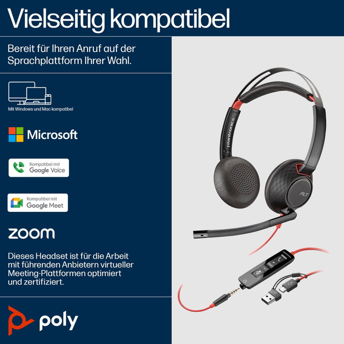 HP Poly Blackwire 5220 Auriculares estéreo USB-C con adaptador USB-A y jack 3,5 mm, Negro HP Poly Blackwire 5220 Auriculares estéreo USB-C con adaptador USB-A y jack 3,5 mm, Negro