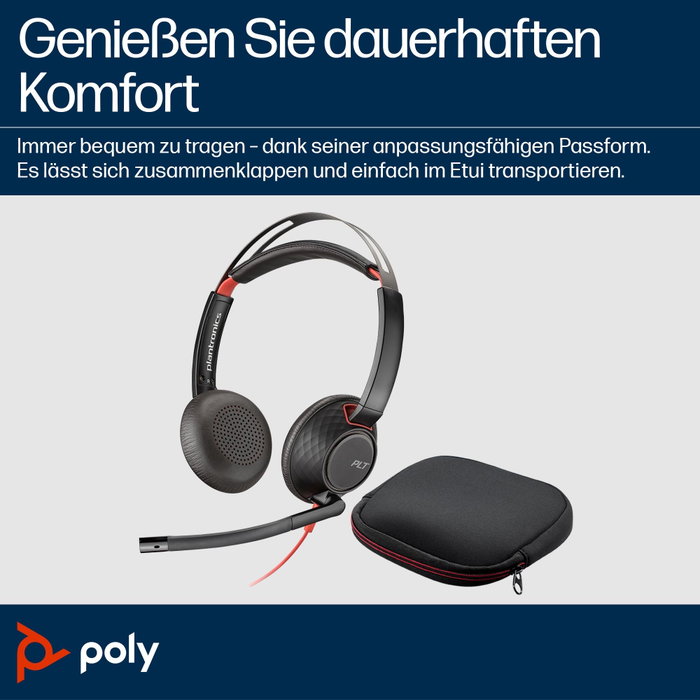HP Poly Blackwire 5220 Auriculares estéreo USB-C con adaptador USB-A y jack 3,5 mm, Negro HP Poly Blackwire 5220 Auriculares estéreo USB-C con adaptador USB-A y jack 3,5 mm, Negro