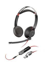 HP Poly Blackwire 5220 Auriculares estéreo USB-C con adaptador USB-A y jack 3,5 mm, Negro