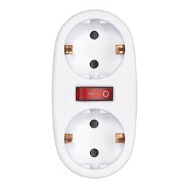Simon Adaptador 2 tomas Schuko frontal con interruptor blanco