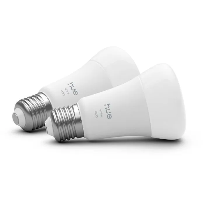 Philips Hue Pack de 2 Bombillas LED A60 Conectadas AABUO37070, Luz Blanca Cálida 2700K, 9.5W (Equivalente 75W), 1100 Lúmenes, Casquillo E27 Philips Hue Pack de 2 Bombillas LED A60 Conectadas AABUO37070, Luz Blanca Cálida 2700K, 9.5W (Equivalente 75W), 1100 Lúmenes, Casquillo E27