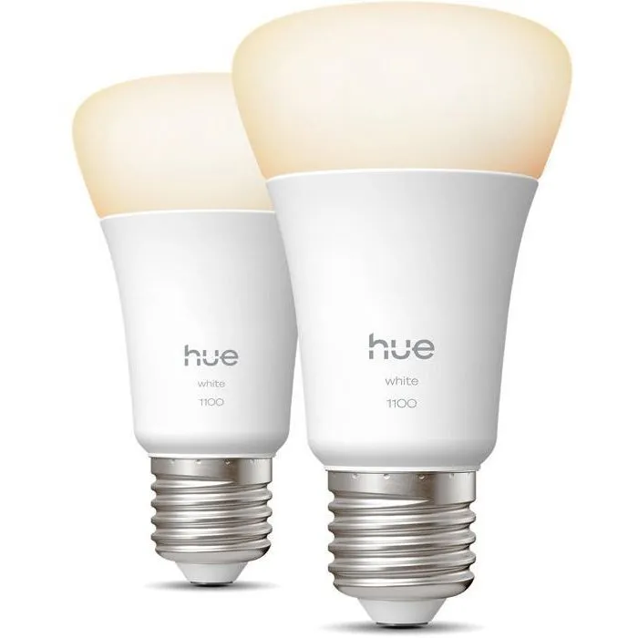 Philips Hue Pack de 2 Bombillas LED A60 Conectadas AABUO37070, Luz Blanca Cálida 2700K, 9.5W (Equivalente 75W), 1100 Lúmenes, Casquillo E27 Philips Hue Pack de 2 Bombillas LED A60 Conectadas AABUO37070, Luz Blanca Cálida 2700K, 9.5W (Equivalente 75W), 1100 Lúmenes, Casquillo E27