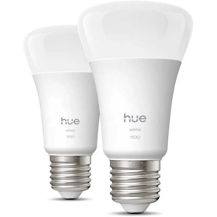 Philips Hue Pack de 2 Bombillas LED A60 Conectadas AABUO37070, Luz Blanca Cálida 2700K, 9.5W (Equivalente 75W), 1100 Lúmenes, Casquillo E27 Philips Hue Pack de 2 Bombillas LED A60 Conectadas AABUO37070, Luz Blanca Cálida 2700K, 9.5W (Equivalente 75W), 1100 Lúmenes, Casquillo E27