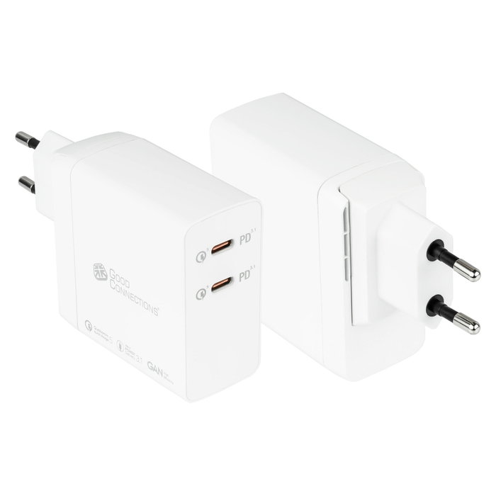 GoodConnections Cargador USB 140W con GaN, 2 puertos Tipo C, Blanco