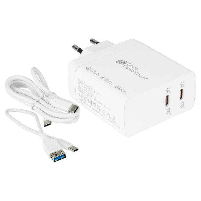 GoodConnections Cargador USB de 140 W con GaN, 2 puertos USB Tipo C, Blanco GoodConnections Cargador USB de 140 W con GaN, 2 puertos USB Tipo C, Blanco