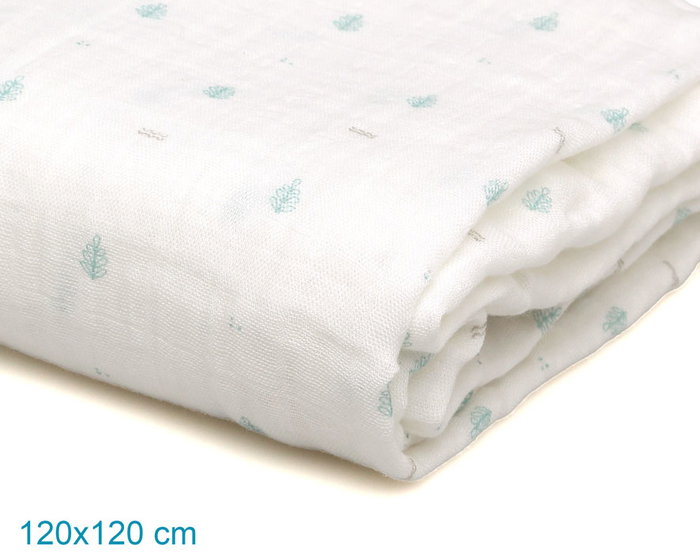KioKids Muselina Bebé Bambú Algodón Estampado Salvia Verde 120x120 cm Suave Termoclimática Oekotex +0 Meses