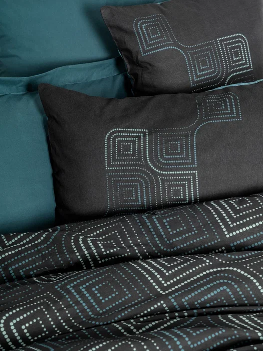 Juego de Ropa de Cama de 100% Algodón - 1 Funda Nórdica 140x200 cm y 1 Funda de Almohada 60x60 cm - Estampado Azul Petróleo
