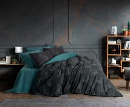 Juego de Ropa de Cama de 100% Algodón - 1 Funda Nórdica 140x200 cm y 1 Funda de Almohada 60x60 cm - Estampado Azul Petróleo