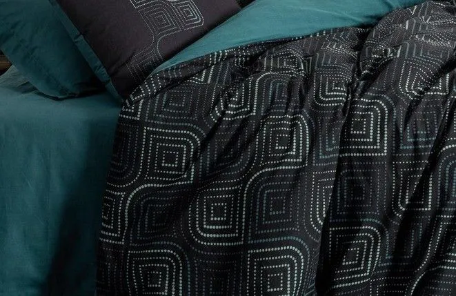 Juego de Ropa de Cama de 100% Algodón - 1 Funda Nórdica 140x200 cm y 1 Funda de Almohada 60x60 cm - Estampado Azul Petróleo