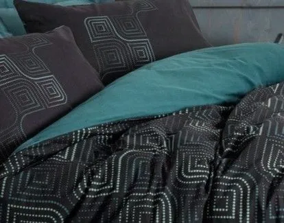 Juego de Ropa de Cama de 100% Algodón - 1 Funda Nórdica 140x200 cm y 1 Funda de Almohada 60x60 cm - Estampado Azul Petróleo