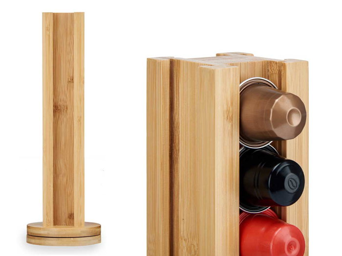 Kinvara Portacápsulas Giratorio de Bambú para 36 Cápsulas Pequeñas Tipo Nespresso, 11x34x11 cm (Set de 6)