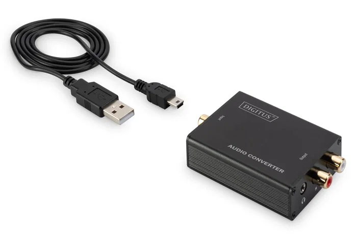 Digitus DS-40138 Convertidor de Audio Digital Óptico/Coaxial a Analógico (L/R), 192 kHz, Color Negro