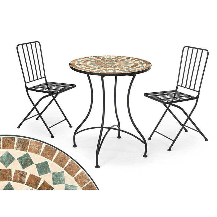 Ibergarden Set de Mesa Mosaico Marrón y 2 Sillas de Forja Negra