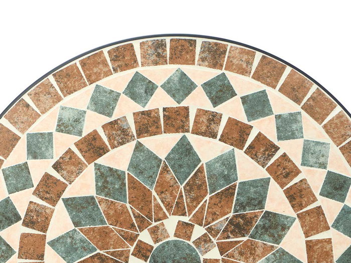 IBERGARDEN Set Mesa Mosaico Marron 2 Sillas Forja Negra Metal Ceramica 100x30x65cm