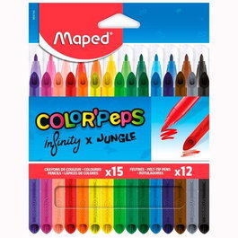 Maped Pepjungle Set de 12 Rotuladores y 15 Lápices de Colores Infinity C-Surtidos para Dibujo y Arte