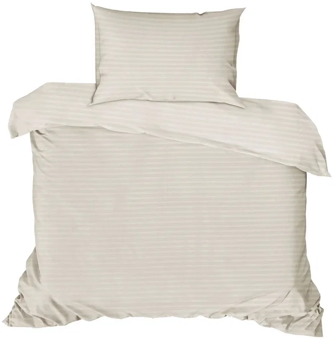 Aucune Juego de Cama AUC8684283970131 - Funda Nórdica 140x200 cm + Funda de Almohada 60x60 cm en Satén con Estampado de Rayas Color Crudo