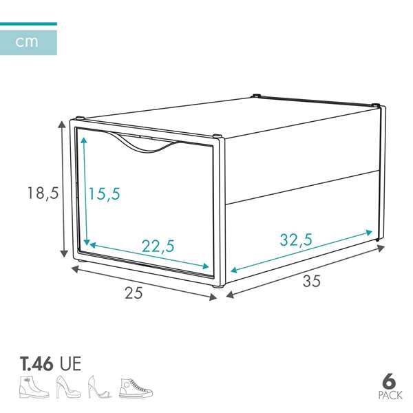Color Baby Pack 6 Cajas Zapatos Apilables 25x35x18,5 cm PP ABS