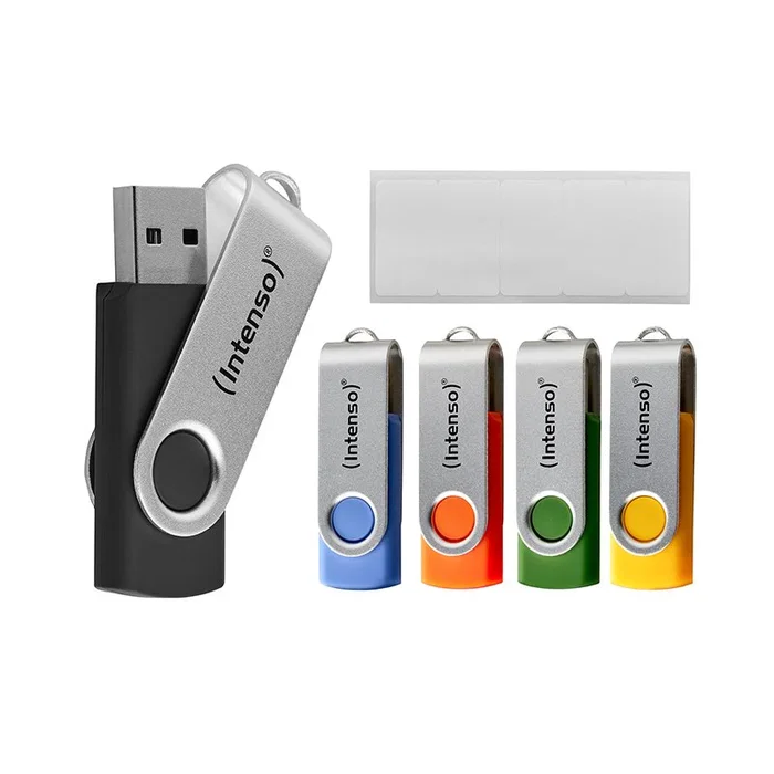 Intenso 3543575 Memoria USB Office Line, 16 GB, USB-A 3.2 Gen 1, Factor de Forma Girar, Multicolor, Pack de 5 Unidades