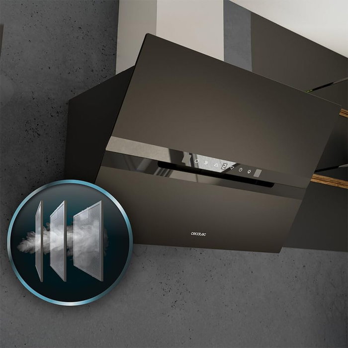 Cecotec Campana Convencional Bolero Flux DT 608010 60cm A++ Negra 800m³/h Vidrio Inox