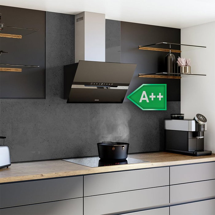 Cecotec Campana Convencional Bolero Flux DT 608010 60cm A++ Negra 800m³/h Vidrio Inox