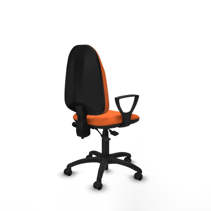 Silla de oficina Algarra con mecanismo Contacto permanente de doble maneta tapizada con Tela color Naranja. Equipada con Base poliamida negra, Brazos fijos y Ruedas autofrenantes Silla de oficina Algarra con mecanismo Contacto permanente de doble maneta tapizada con Tela color Naranja. Equipada con Base poliamida negra, Brazos fijos y Ruedas autofrenantes