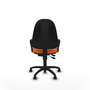Silla de oficina Algarra con mecanismo Contacto permanente de doble maneta tapizada con Tela color Naranja. Equipada con Base poliamida negra, Brazos fijos y Ruedas autofrenantes