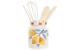 DKD Home Decor Set de 5 Botes para Utensilios Limón