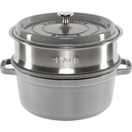 Staub La Cocotte 24cm redonda con inserto para vapor, Grafito