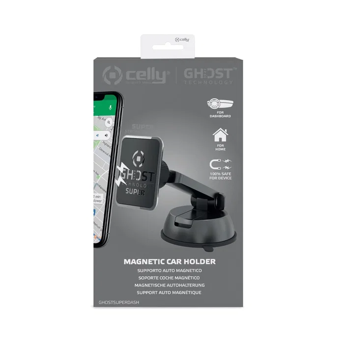 Celly GHOSTSUPERDASH Soporte pasivo para teléfono móvil/coche con ventosa, imantado, ajuste 360°, negro