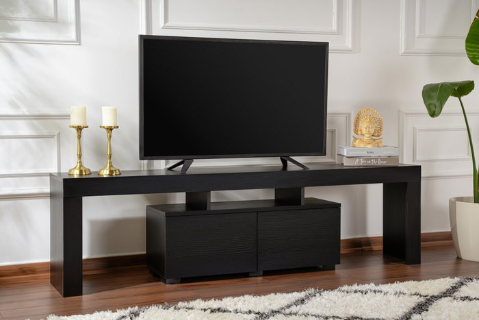 Nordure Wood Black Soporte TV 180x50x31.3cm Madera Negro Elegante y Moderno para Salón