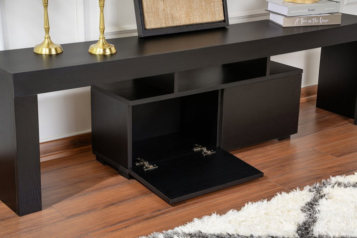 Nordure Wood Black Soporte TV 180x50x31.3cm Madera Negro Elegante y Moderno para Salón