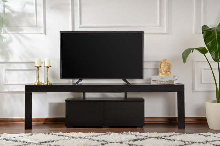 Nordure Wood Black Soporte TV 180x50x31.3cm Madera Negro Elegante y Moderno para Salón