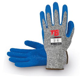 TOMAS BODERO Guante Anticorte Cristaleria 487TFLN Talla XL (8-10) Tejido Tuffalene® con Recubrimiento Latex Azul para Industria del Vidrio
