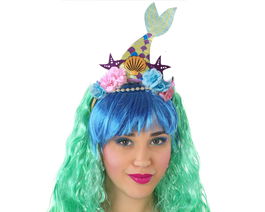 Diadema Cola de Sirena Fantasía con Flores Brillantes para Disfraces y Fiestas Temáticas