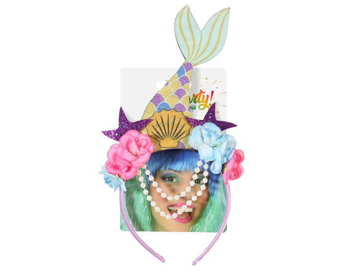 Diadema Cola de Sirena Fantasía con Flores Brillantes para Disfraces y Fiestas Temáticas