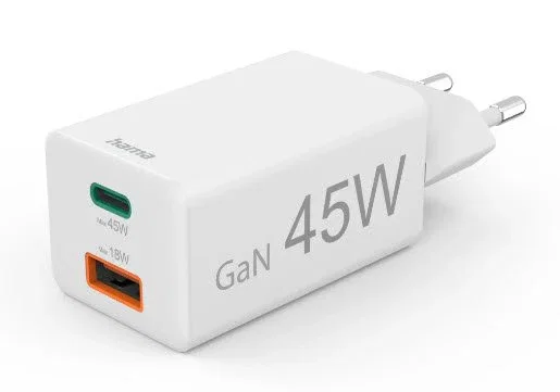 Hama 00201993 Cargador USB GaN 45W con Carga Rápida PD y Quick Charge, Doble Puerto USB-C/USB-A, Universal para Smartphone, Tablet y Portátil, Blanco Hama 00201993 Cargador USB GaN 45W con Carga Rápida PD y Quick Charge, Doble Puerto USB-C/USB-A, Universal para Smartphone, Tablet y Portátil, Blanco