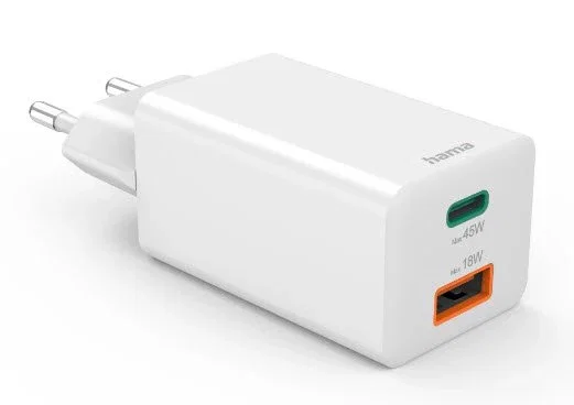 Hama 00201993 Cargador USB GaN 45W con Carga Rápida PD y Quick Charge, Doble Puerto USB-C/USB-A, Universal para Smartphone, Tablet y Portátil, Blanco Hama 00201993 Cargador USB GaN 45W con Carga Rápida PD y Quick Charge, Doble Puerto USB-C/USB-A, Universal para Smartphone, Tablet y Portátil, Blanco