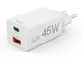 Hama 00201993 Cargador USB GaN 45W con Carga Rápida PD y Quick Charge, Doble Puerto USB-C/USB-A, Universal para Smartphone, Tablet y Portátil, Blanco