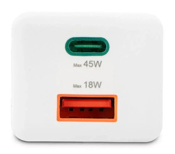 Hama 00201993 Cargador USB GaN 45W con Carga Rápida PD y Quick Charge, Doble Puerto USB-C/USB-A, Universal para Smartphone, Tablet y Portátil, Blanco Hama 00201993 Cargador USB GaN 45W con Carga Rápida PD y Quick Charge, Doble Puerto USB-C/USB-A, Universal para Smartphone, Tablet y Portátil, Blanco