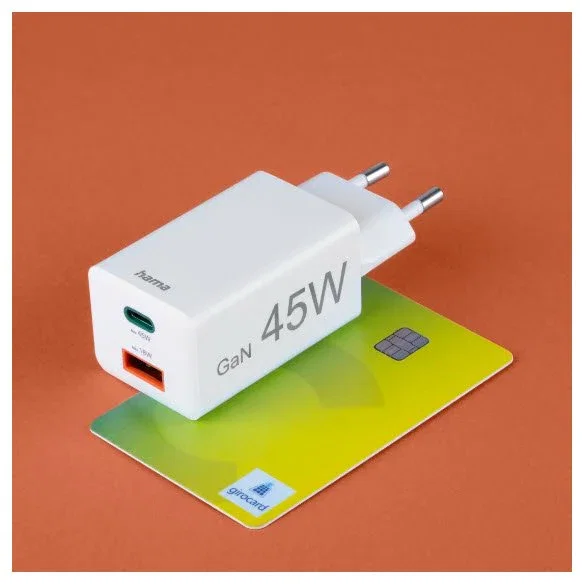 Hama 00201993 Cargador USB GaN 45W con Carga Rápida PD y Quick Charge, Doble Puerto USB-C/USB-A, Universal para Smartphone, Tablet y Portátil, Blanco Hama 00201993 Cargador USB GaN 45W con Carga Rápida PD y Quick Charge, Doble Puerto USB-C/USB-A, Universal para Smartphone, Tablet y Portátil, Blanco