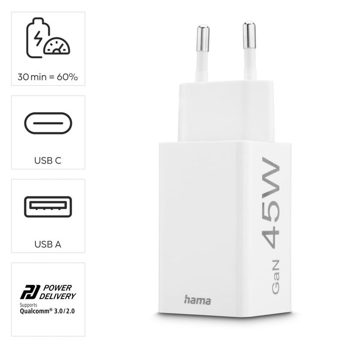 Hama 00201993 Cargador de Dispositivo Móvil Blanco Carga Rápida para Teléfono Móvil, Portátil, Smartphone y Tableta Hama 00201993 Cargador de Dispositivo Móvil Blanco Carga Rápida para Teléfono Móvil, Portátil, Smartphone y Tableta