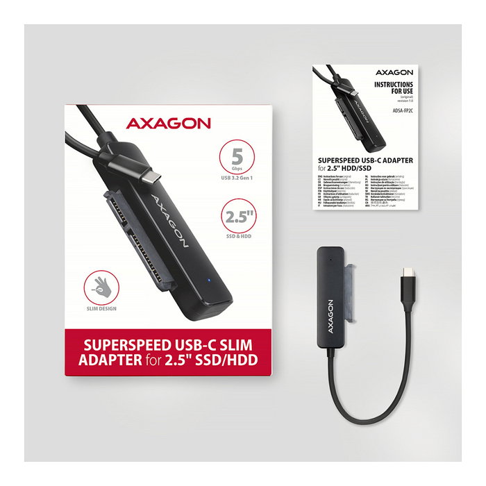 Axagon ADSA-FP2C Adaptador USB-C 3.2 Gen1 para HDD/SSD 2.5 pulg. SATA 6G FASTPort2
